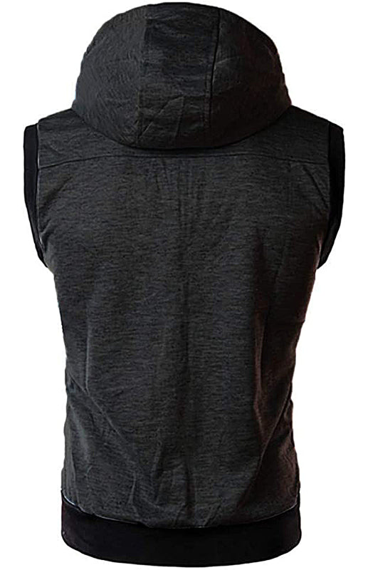 Men's Hooded Sleeveless Vest Solid Color Casual Slim Vest kakaclo