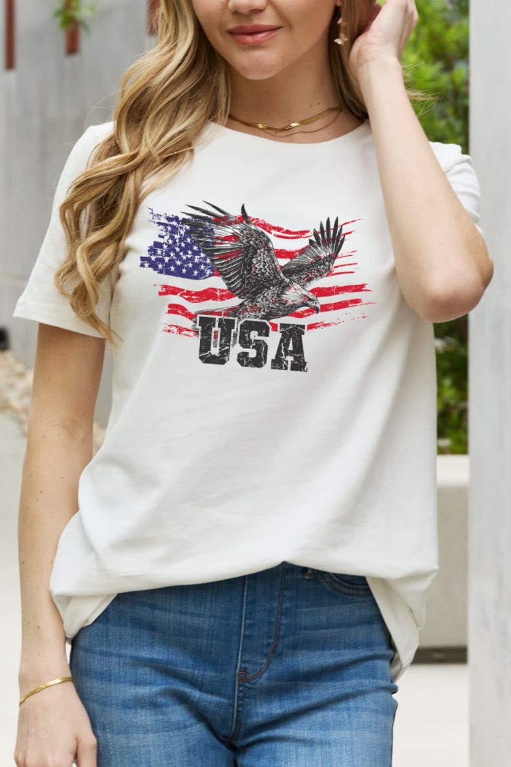 Simply Love USA Star and Stripe Eagle Graphic Cotton Tee