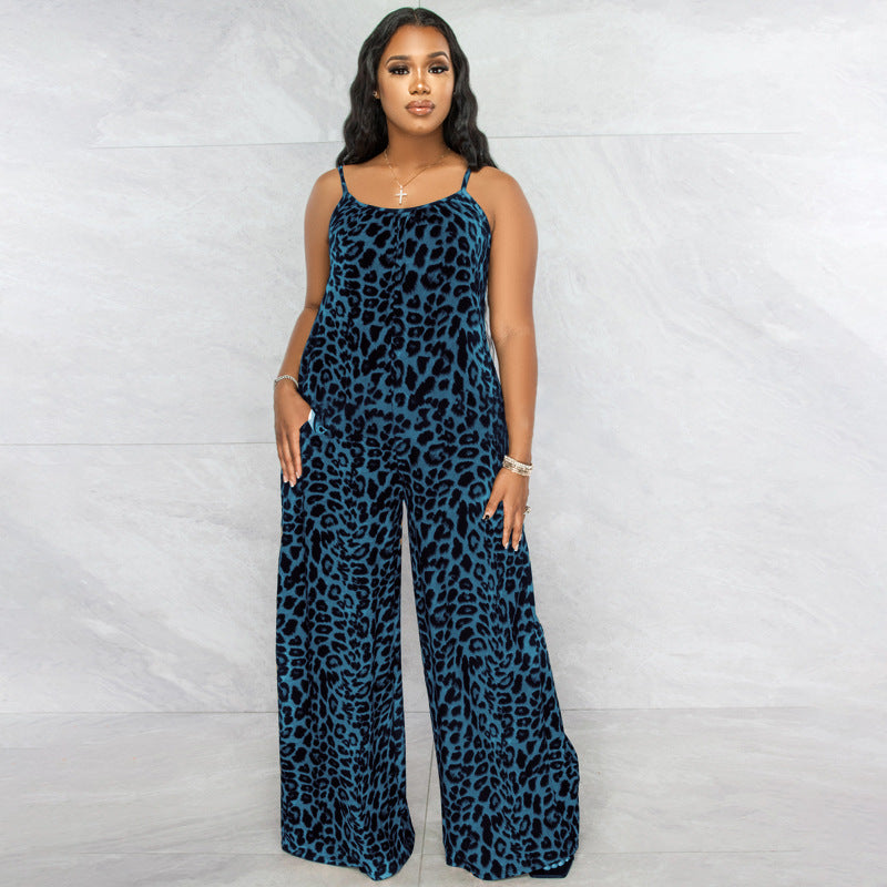 Plus Size New Jumpsuit Summer Leopard Print Sling Casual  Jumpsuit