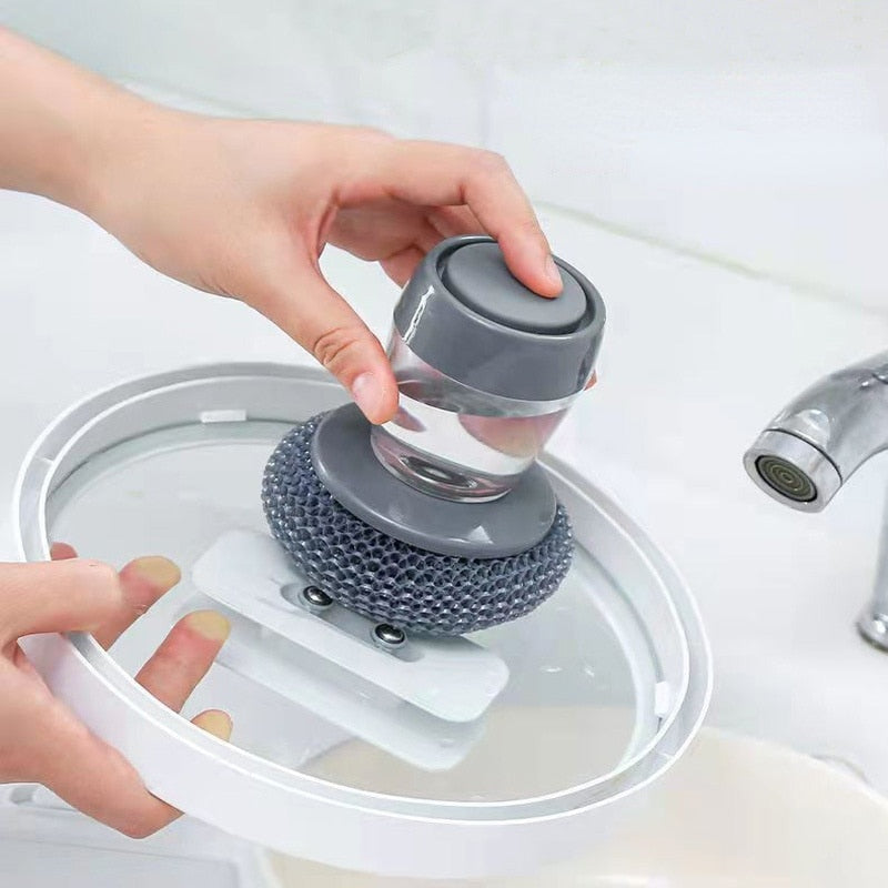 Automatic Soap Dispensing Cleaning Brush Liquid Adding Push-type Soap Dispensing Pot Dish Washing Brush Cleaner for Kitchen Unify