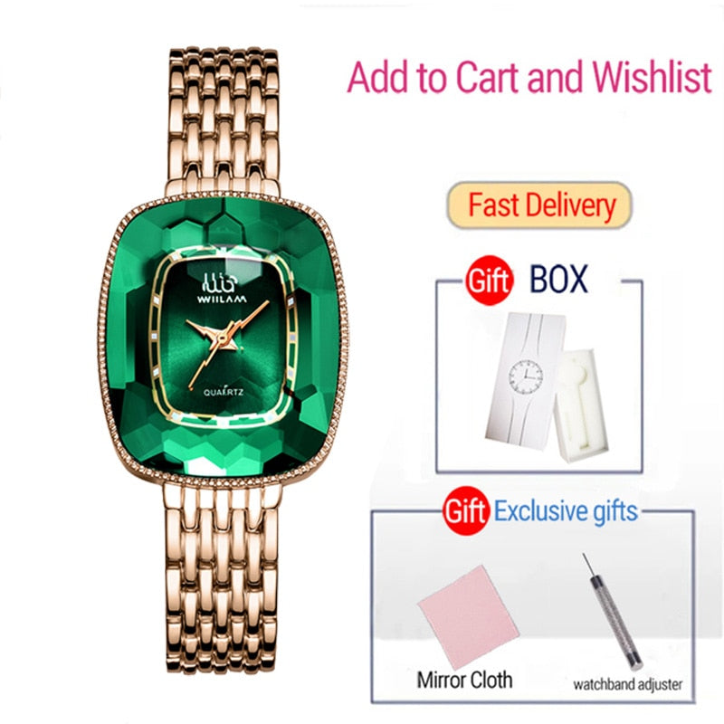 WIILAA 2022 Green Diamond Style Luxury Women Quartz Watch Creative Unique Ladies Wrist Watch Rswank