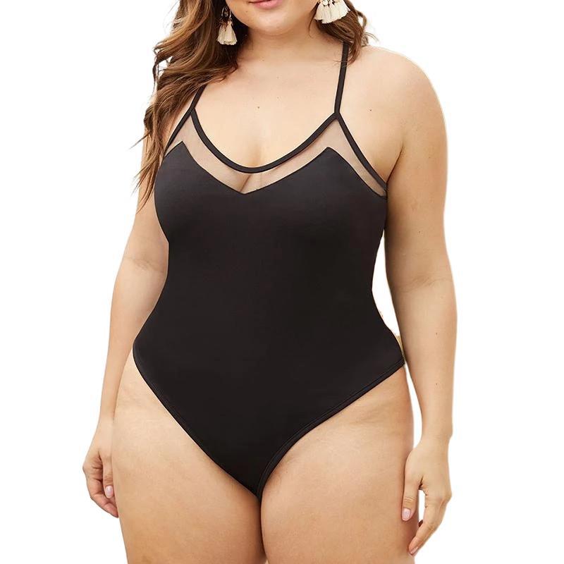 Plus Size One-Piece Swimsuit Mesh Patchwork Assorted Colors plus-Sized Swimsuit