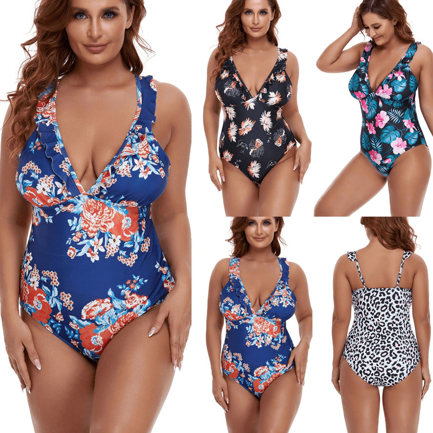 Plus Size Bikini  Print Sling Flying Edge Siamese  Swimsuit Female Bikini