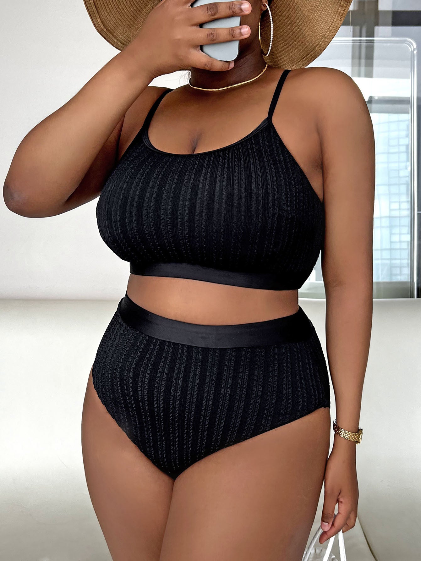 Plus Size Solid Color Sling Sexy Bikini Swimsuit