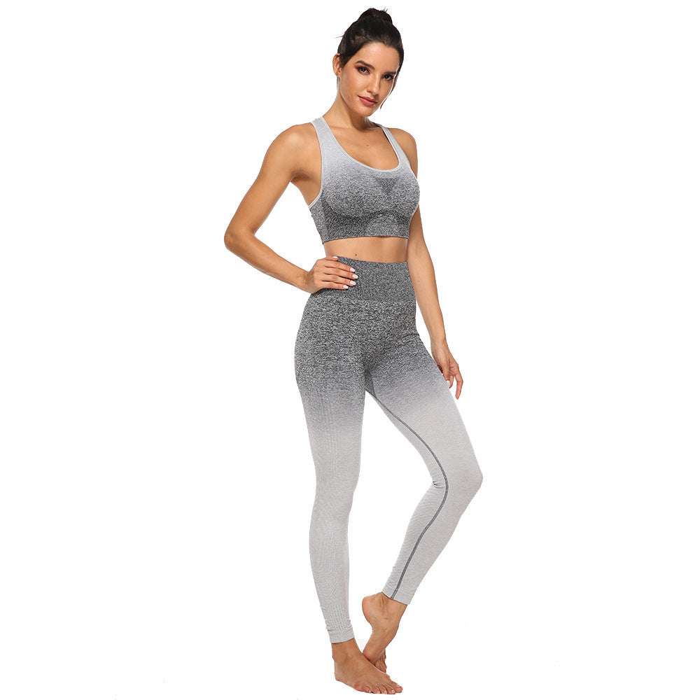 Sports outdoor  seamless yoga clothes gradient high elastic nylon tights sports bra set FashionExpress