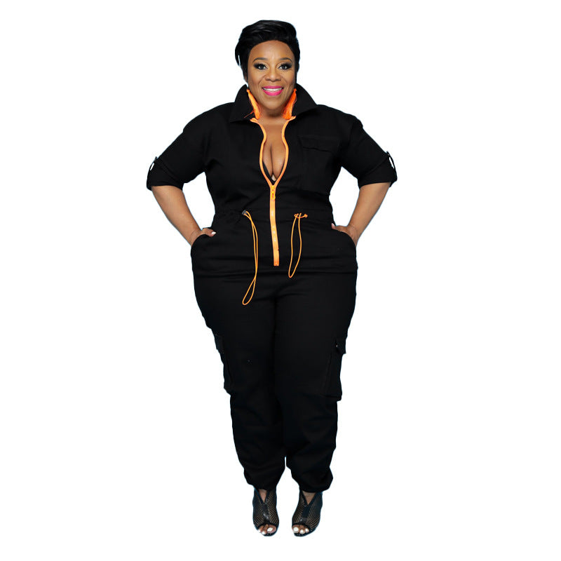 Plus Size Washing Long-Sleeved Trousers  Women  Jumpsuit