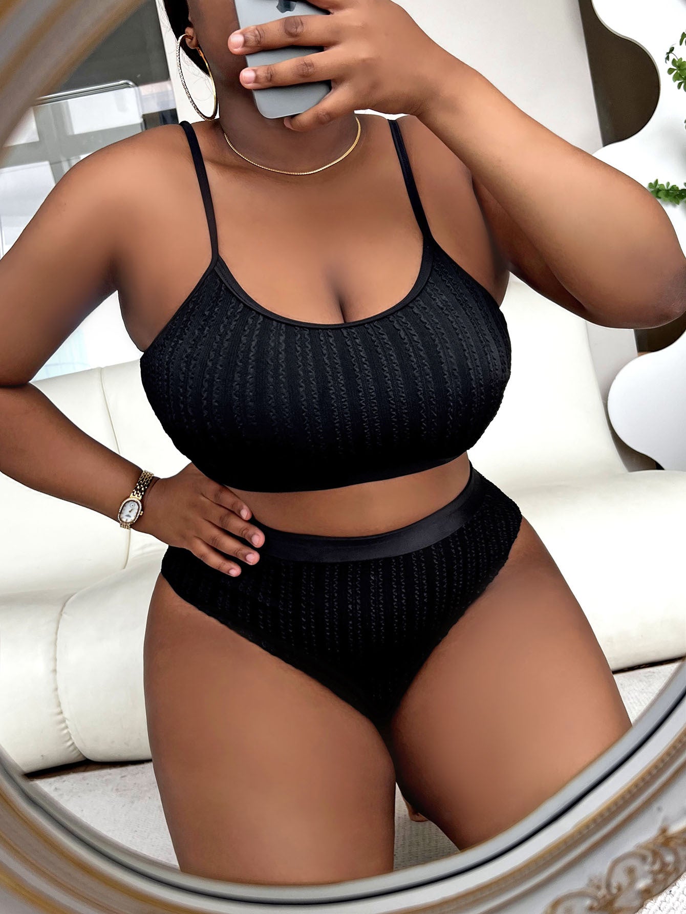 Plus Size Solid Color Sling Sexy Bikini Swimsuit