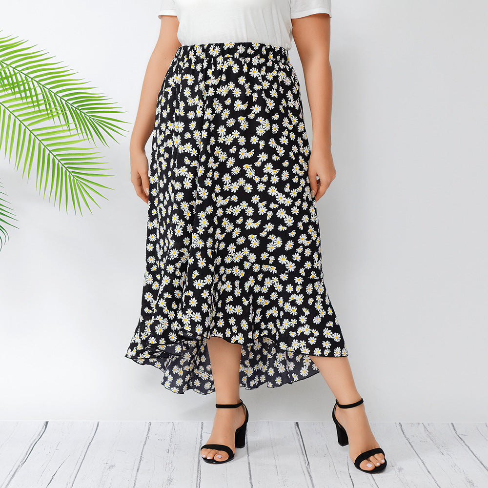 Plus Size Summer Skirt Pastoral Slimming Large Skirt Floral High Waist Skirt
