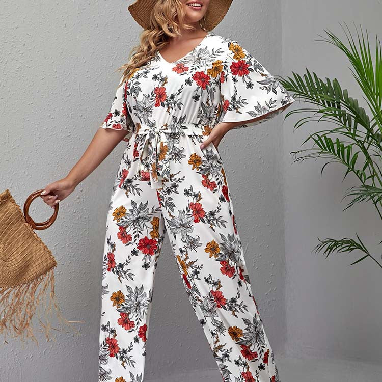 Plus Size Spring Summer Sexy Lace Printing Long Sleeve Straight Loose High Waist Solid Color Women
