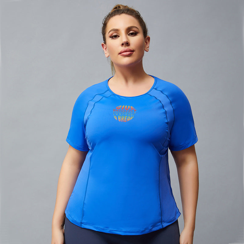 Plus Size Women Yoga  Exercise Short Sleeve  Loose Running Lightweight Breathable T-shirt Stretch Workout Clothes Quick-Drying Top