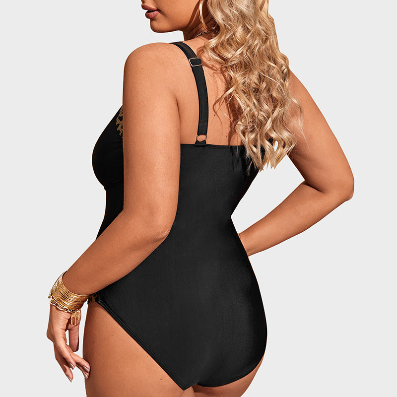 Plus Size Thermal ulation Stitching Conservative Hiding Slimming Siamese  Women Swimsuit