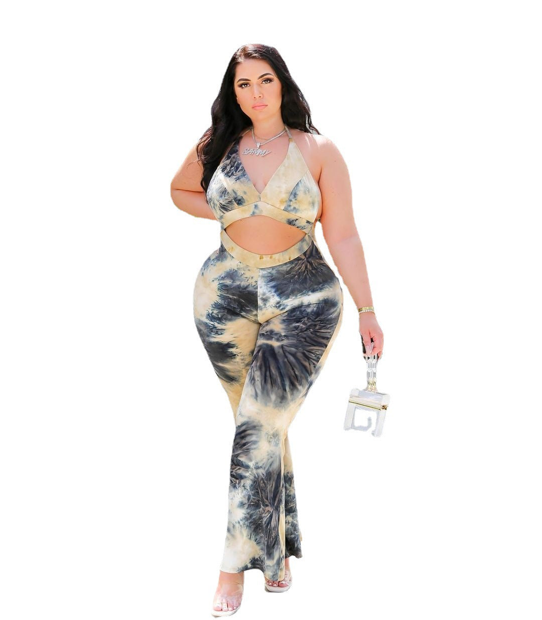 Plus Size Women Clothing Summer Printed Sexy Halter  Jumpsuit