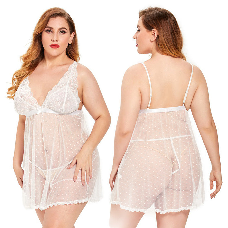 Plus Size Lace Sexy Sleepwear Sexy Two-Piece Suit Semi-Transparent Lace Sexy Lingerie