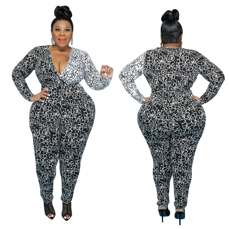 Plus Size Women Clothing Summer New Irregular Asymmetric Letters Fashion Jumpsuit New