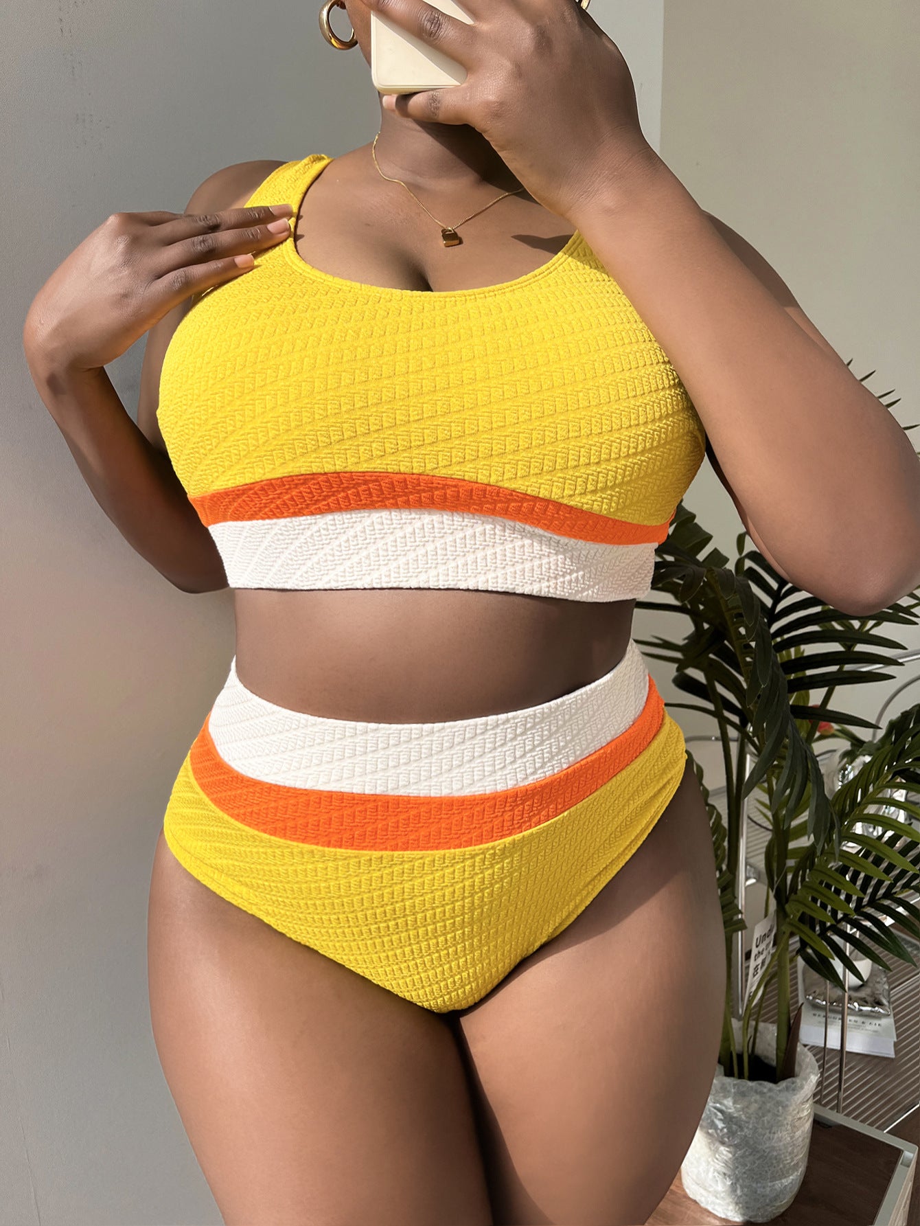 Plus Size Multi-Color Mosaic Vest Sexy Bikini Swimsuit