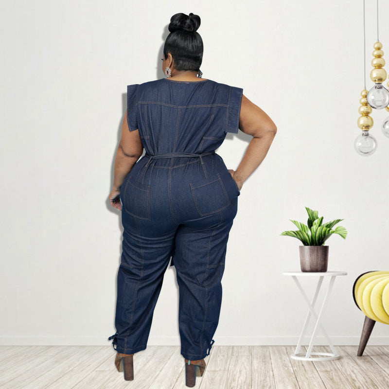 Plus Size Plus Size Women Clothing Summer Washed Denim Casual Jumpsuit