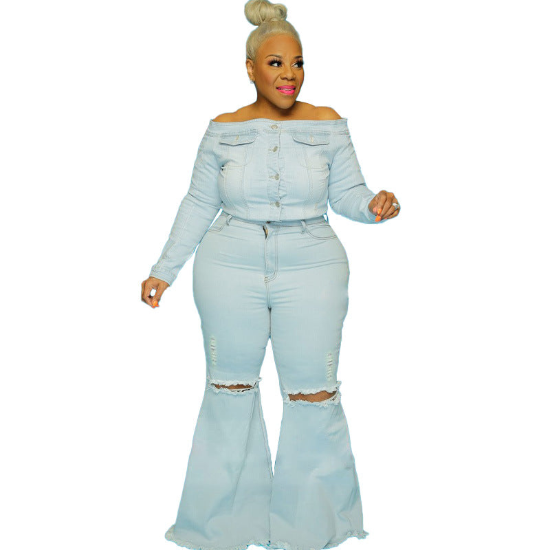 Plus Size Ripped Washed Mid Waist  Jeans