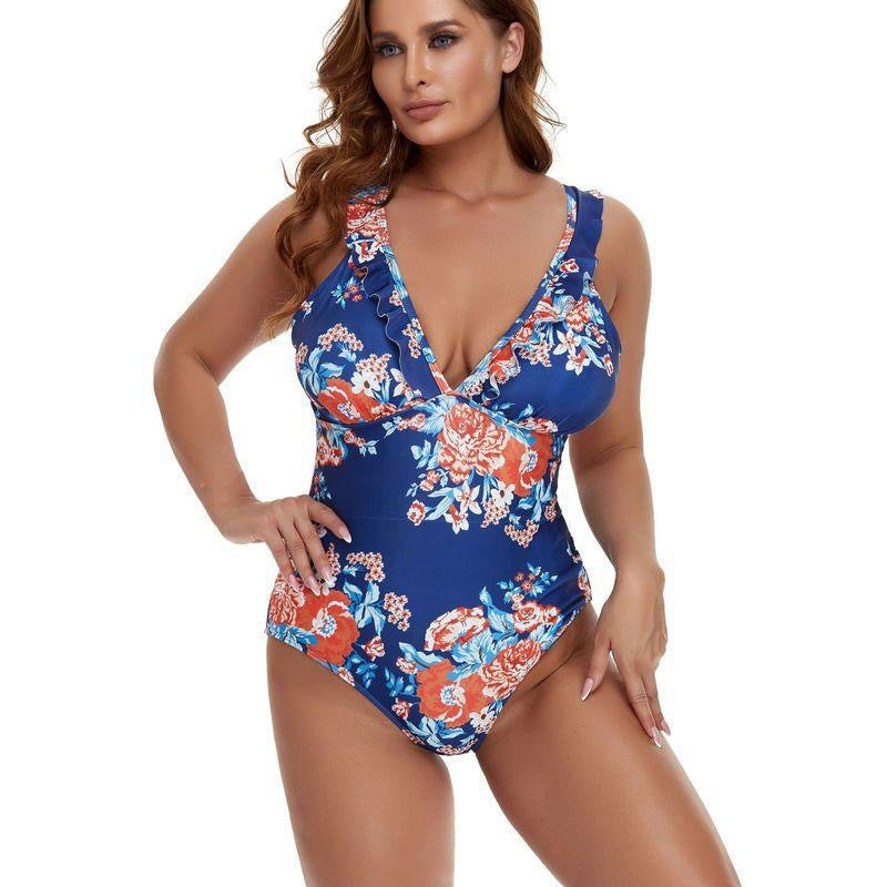 Plus Size Bikini  Print Sling Flying Edge Siamese  Swimsuit Female Bikini