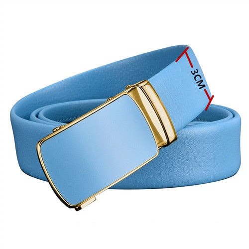 Men and Women Sky-blue Automatic Buckle Belt 2023 New Fashion Rswank