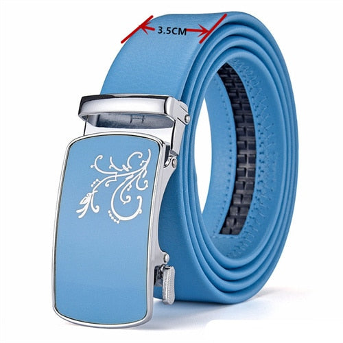Men and Women Sky-blue Automatic Buckle Belt 2023 New Fashion Rswank