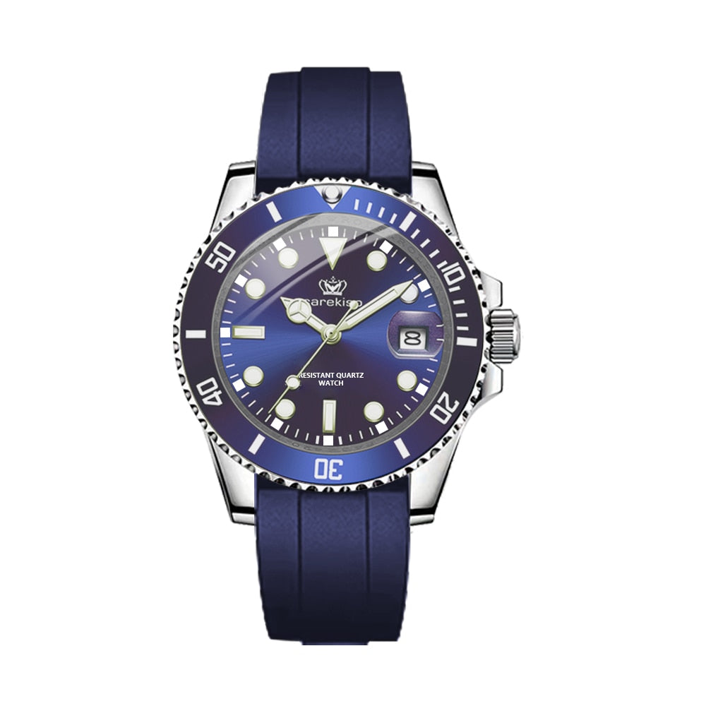 POEDAGAR Top Brand Luxury Fashion Silicone Strap Green Dial Diver Watch Men Waterproof Date Quartz Clock Gift Rswank
