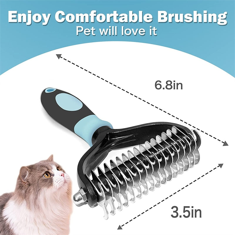 Professional Pet Deshedding Brush 2 Sided Dematting Dog Comb Cat Brush