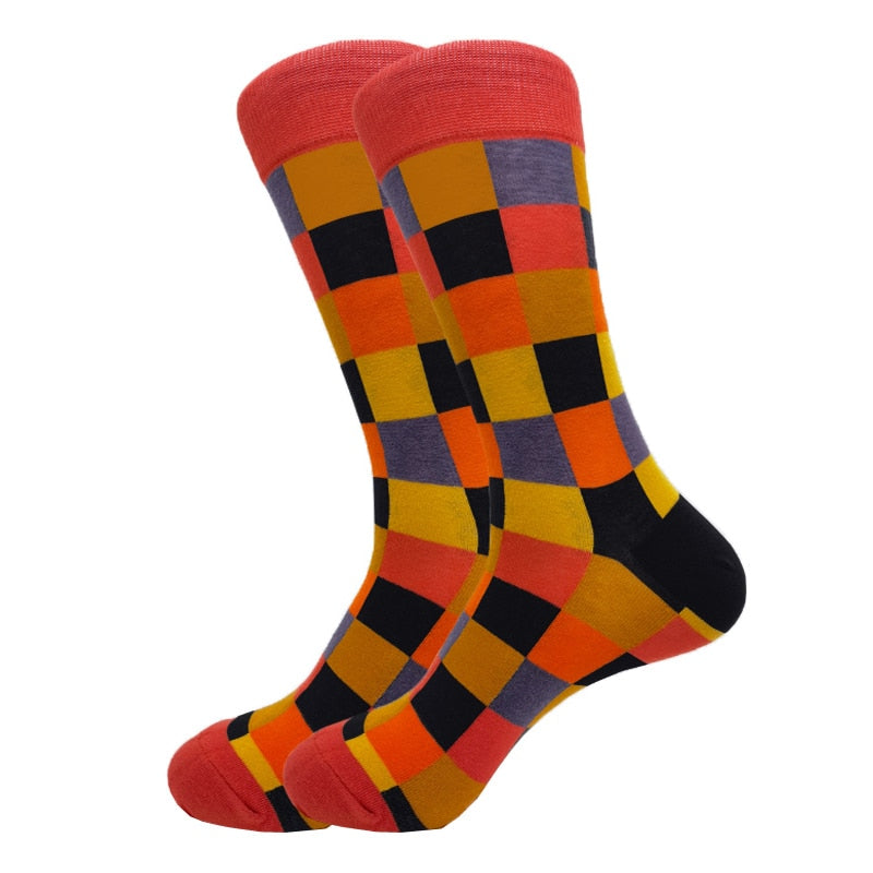 Mens Happy Colorful Striped Socks Quality Plaid Diamond Pattern Rswank
