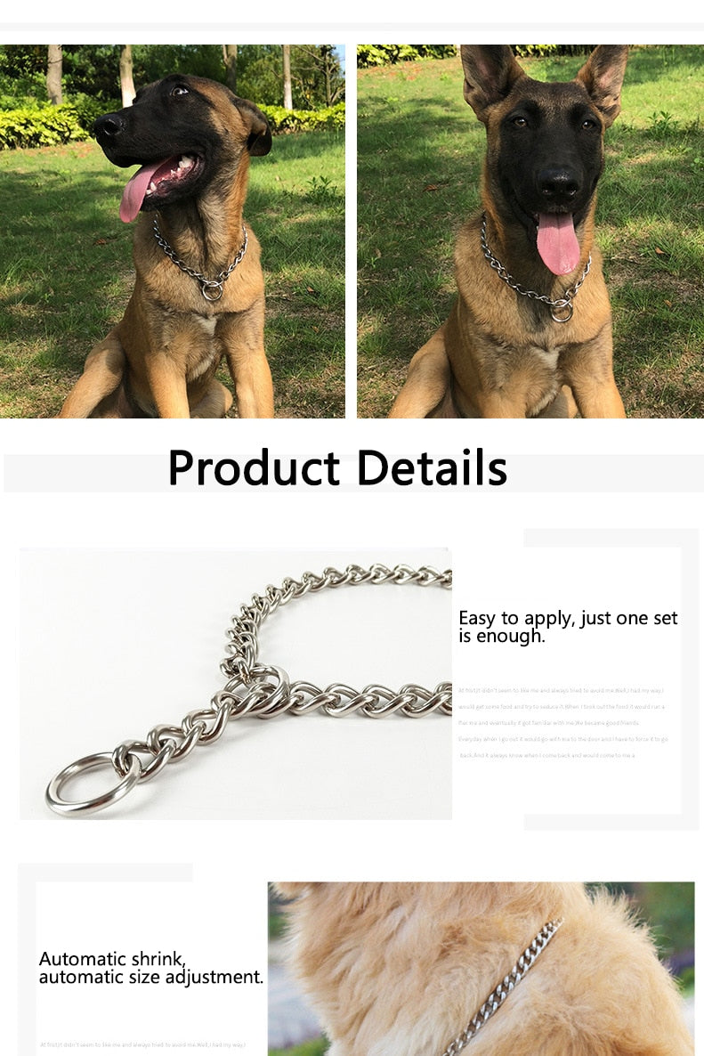Metal Stainless Chain Dog Pinch Collar Silver