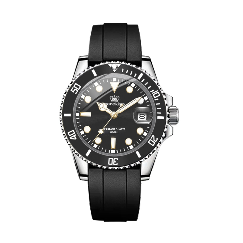 POEDAGAR Top Brand Luxury Fashion Silicone Strap Green Dial Diver Watch Men Waterproof Date Quartz Clock Gift Rswank