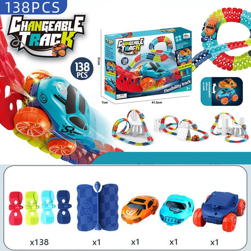 Changeable Track In The Dark Track with LED Light-Up Race Car Flexible Track Toy 92