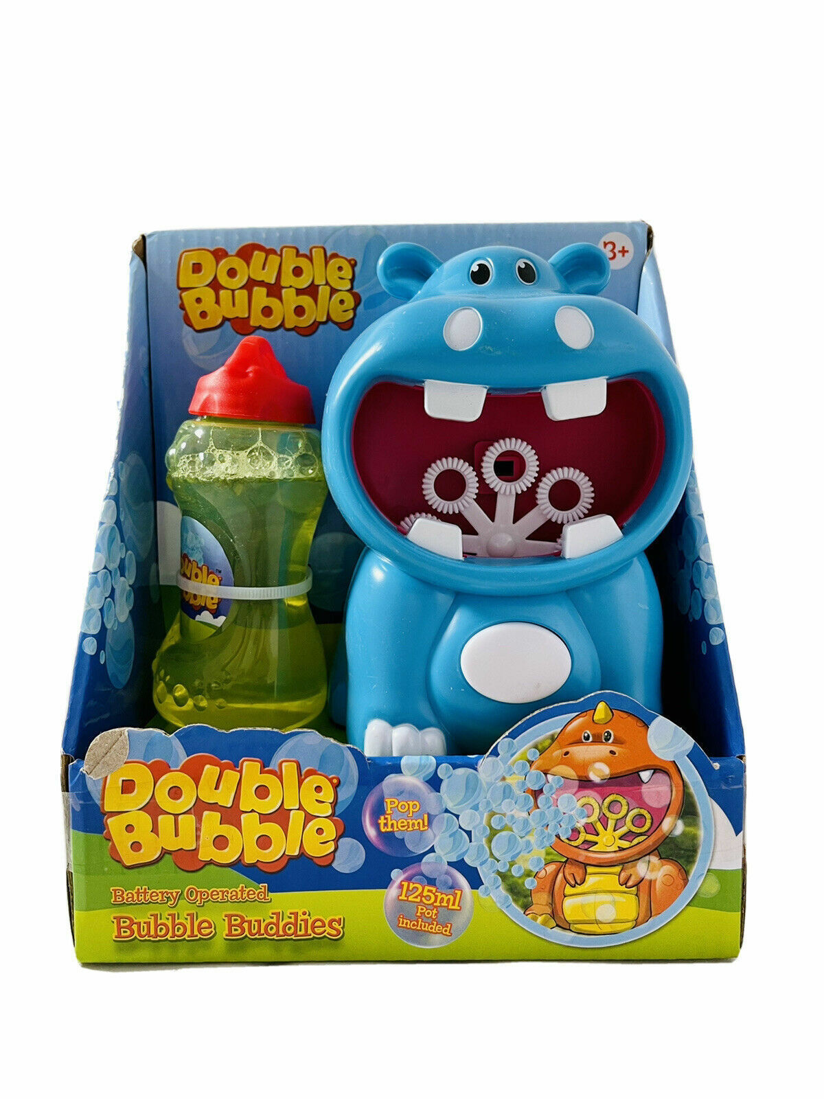 Double Bubble Battery Operated Blue Hippopotamus Bubble Blower 3+