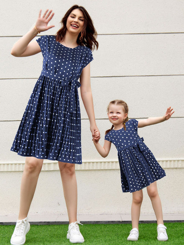 Women's polka dot print short-sleeved dress for mother and daughter