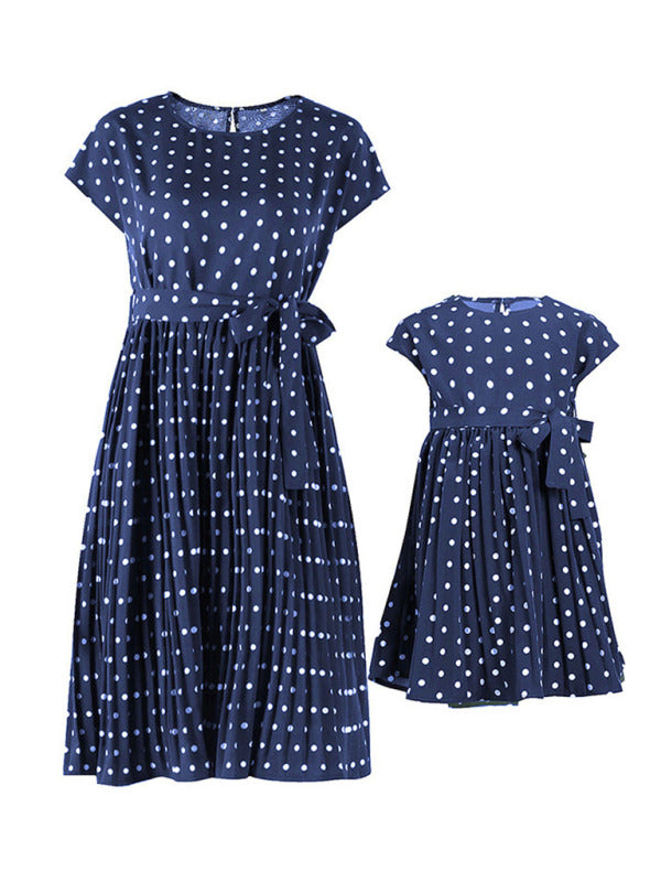 Women's polka dot print short-sleeved dress for mother and daughter