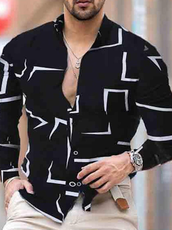 Men's Spring/Summer Fashion Printed Long Sleeve Shirt kakaclo