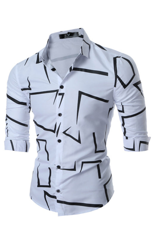 Men's Spring/Summer Fashion Printed Long Sleeve Shirt kakaclo