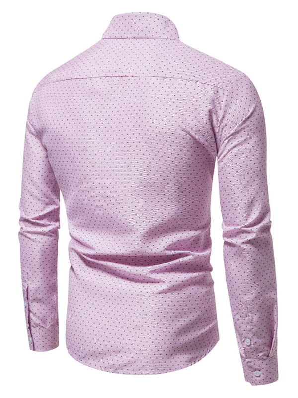 Men’s Relaxed Fit Point Collar Long Sleeves Micro Dot Print Knit Shirt kakaclo