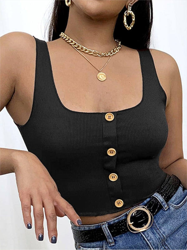 Women's Knit Square Neck Button Breasted Tank Top