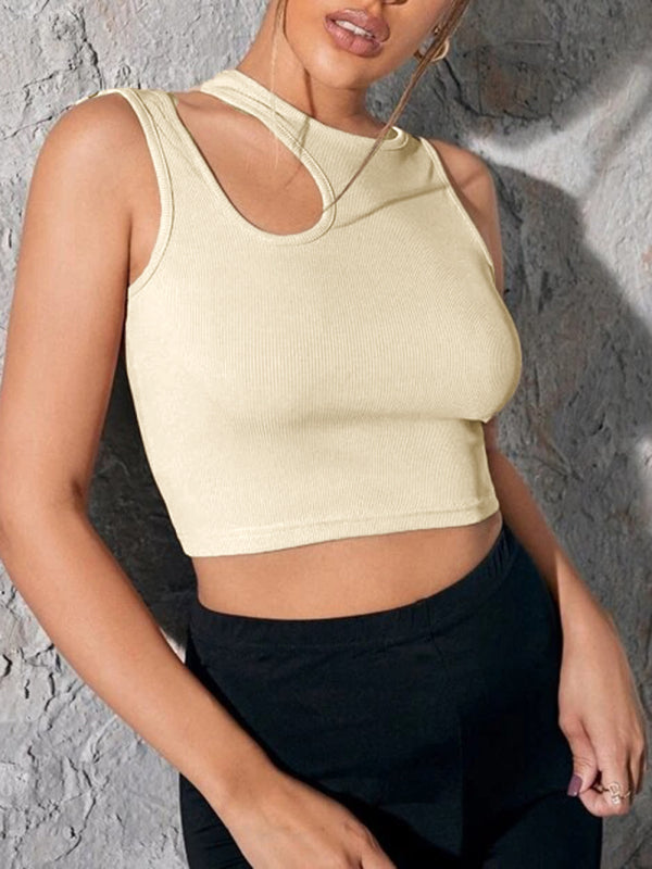Women's Solid Color Cut Out Ribbed Tank Top