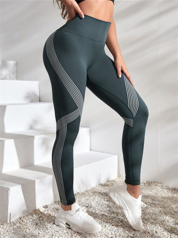 Women's Color Contrasting Stripe High Waist Seamless Sports Yoga Pants
